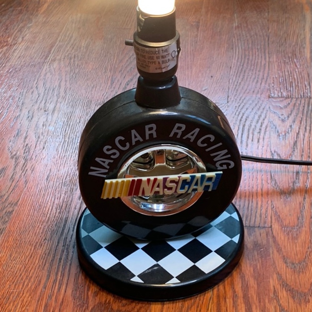 VINTAGE NASCAR Racing Tire Lamp with Checkered Base Tested 2000